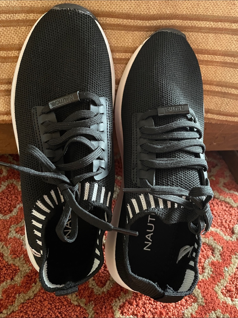 Nautica Black and White Women’s Knit Slip-On Sneakers